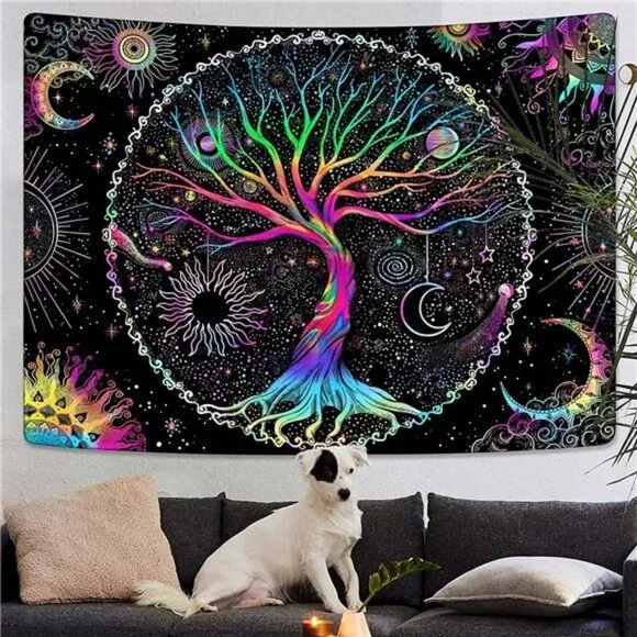 Tree of Life Tapestry Black Light Tapestry for Bedroom Spiritual Tapestry Aesthe